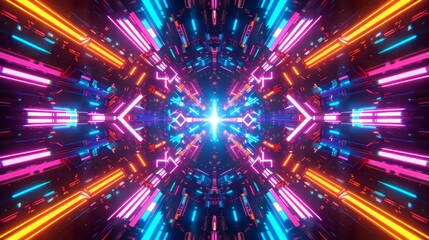 Fototapeta premium Neon Lights Tunnel Abstract Background