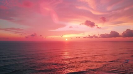pink cloud in sky at sunset above the sea video 4K Nature video High quality footage Scene of Colorful romantic sky sunset with orange color of the sky backgroundaerial view scenery su : Generative AI