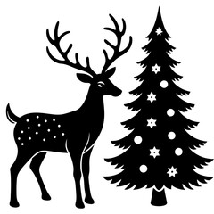 deer with Christmas tree silhouette vector illustration