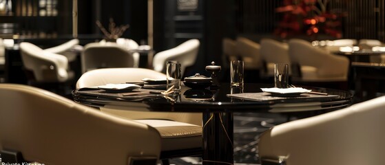 An empty restaurant with neatly arranged tables and chairs, awaiting guests to fill the space with lively conversations and delicious food