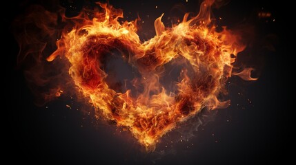 Burning heart shape in the fire isolated on dark background