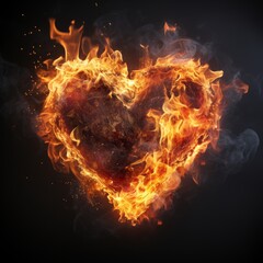 Fototapeta premium Burning heart shape in the fire isolated on dark background