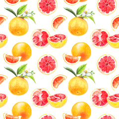 Seamless watercolor pattern of grapefruit, ideal for fresh and vibrant healthy designs