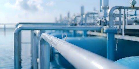 Obraz premium Desalination plant using green hydrogen for clean water production and renewable energy. Concept Renewable Energy, Clean Water Production, Green Hydrogen, Desalination Plant