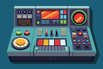 A colorful, semi-flat illustration of a customizable control panel with various buttons, knobs, and a digital display, Control panel Customizable Semi Flat Illustration