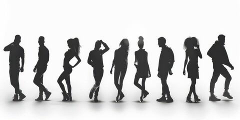 Obraz premium Silhouettes of people in various poses, creating dramatic and artistic visuals