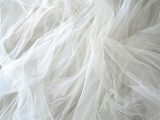 Delicate White Tulle Fabric: Airy Bridal Veil - Close-Up Detail, Minimal Background - Elegant Sheer Texture - Light and Ethereal Wedding Fabric - Ideal for Bridal Photography