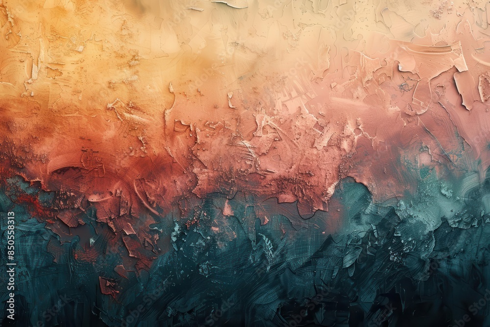 Poster textured abstract background with layered brushstrokes and a mix of warm and cool tones, creating a 