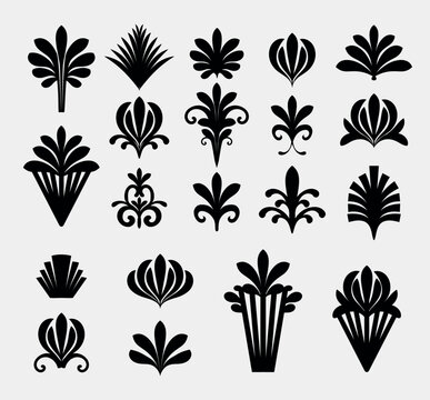 Beautiful set of Art Deco, Gatsby palmette ornates from 1920s fashion and design trends vector
