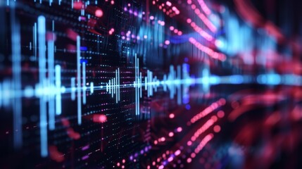 A colorful image of a wave with red, blue, and white lines