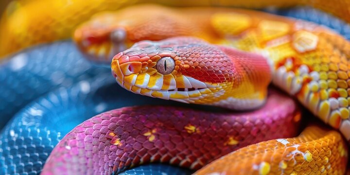 Vibrant snakes with distinctive patterns, showcasing their individual characteristics.