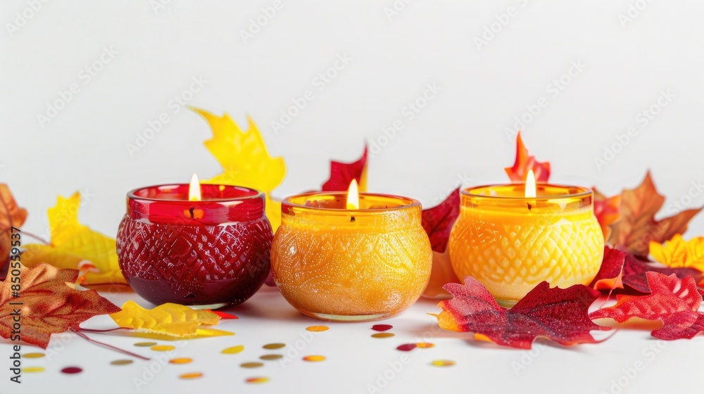 Poster three candles placed side by side, simple and elegant arrangement
