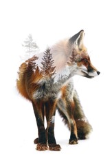 Fototapeta premium Majestic Fox Silhouette Merged with Forest Landscape Illustration