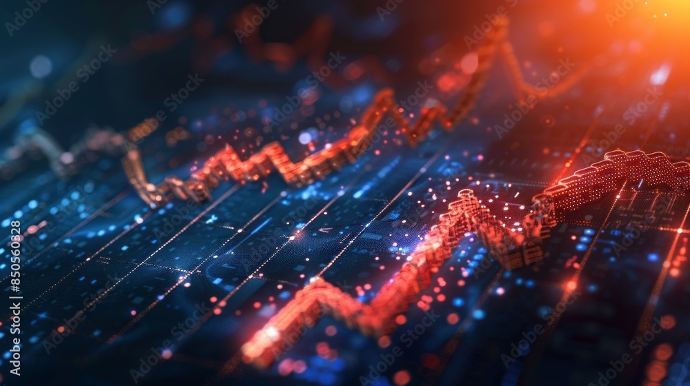 Aufkleber a graph with red and blue lines that are going down