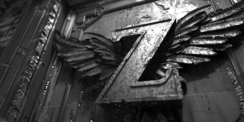 Fototapeta premium A black and white photo of a letter Z with wing-like protrusions