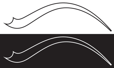 Swoosh line vector, underline swish, stroke swash swirl, curly hand drawn text calligraphic brush tail, black fireworks icon set isolated on white and black background. EPS 10/AI