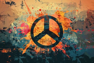 A hand-painted peace sign on a distressed background
