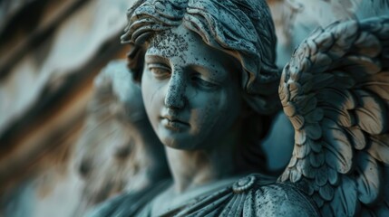 Close-up shot of a statue depicting an angel