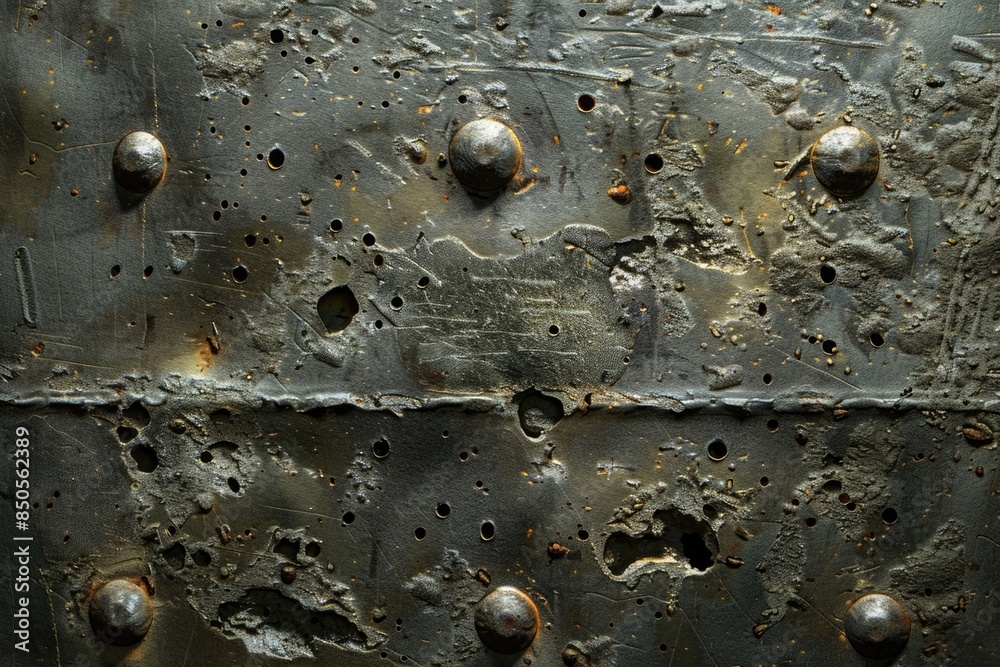 Poster metal plate with visible rivets, suitable for use in industrial or technical contexts