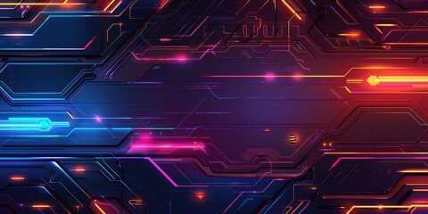 Futuristic Tech Circuit Board Pattern - A futuristic tech-themed background showing a detailed circuit board pattern with neon lights and a cool blue tone