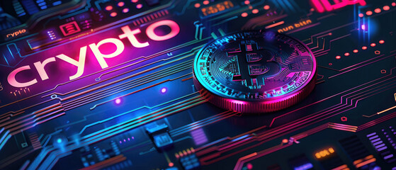 Fototapeta premium Bitcoin investment and crypto bull market financial charts and analysis in a wide banner design with ample copyspace for text 