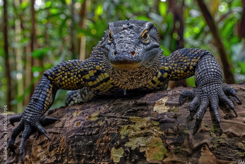 Poster A close-up view of a lizard sitting on a tree branch