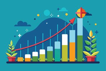 A flat illustration depicting a growth curve with bars rising upward, Growth curve Customizable Flat Illustration