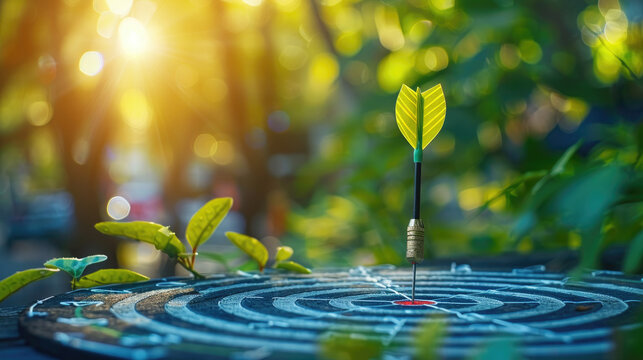 Businessman aiming arrow at virtual target, representing precision in setting business goals and investments. Ideal for visuals on business strategy, corporate success, and achieving objectives.