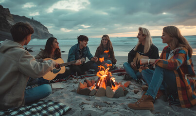 Teenagers doing holiday activities happily and having fun