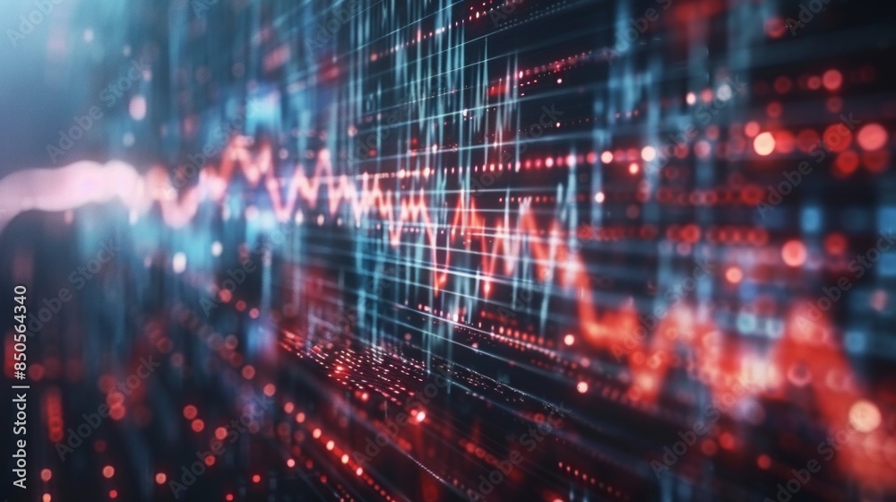 Poster A computer screen with a red and blue line that is moving