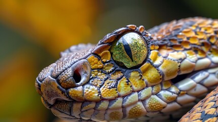 Fototapeta premium Serpent eye and face up close to lens watching his hunting