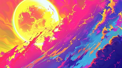 Obraz premium Abstract Art With Bright Colors and Sun