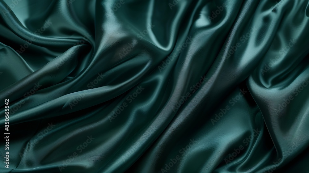 Poster dark teal green silk satin shiny smooth fabric soft folds luxury background with space for design we