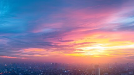 Fototapeta premium Sky sunset background panorama concept Skyline top view Evening sunset sky and the morning sunrise In the city Colorful with copy space Empty beautiful sky panoramic view twilight time : Generative AI