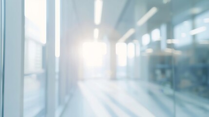 Abstract blurred modern workspace background white indoor interior office or hospital with window and the light with copy space Blurry backgrounds for advertising and business presenta : Generative AI