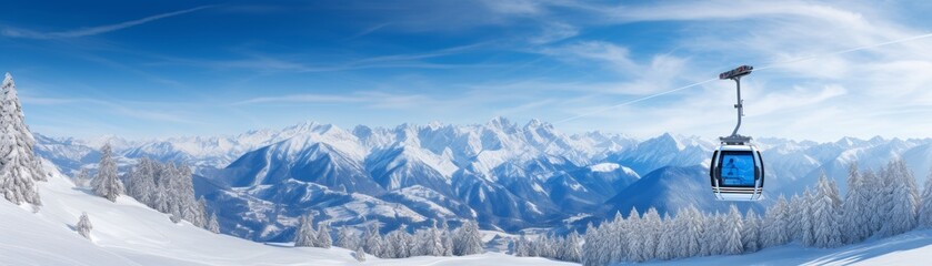 Fototapeta premium Cable car in the mountains in winter