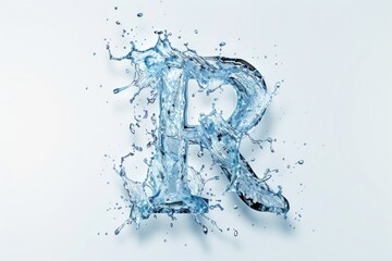 A close-up view of water droplets forming a letter R shape