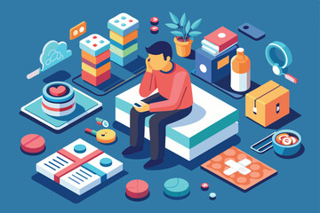 Isometric illustration depicting a person experiencing obsessive-compulsive disorder, Obsessive compulsive disorder Customizable Isometric Illustration