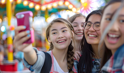 Naklejka premium Teenagers doing holiday activities happily and having fun