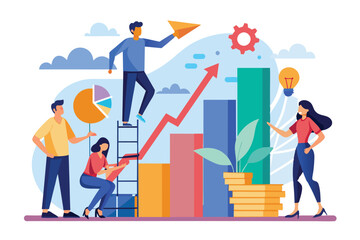 Fototapeta premium A team of people analyze a growth chart, strategizing for future success, People analyzing growth chart