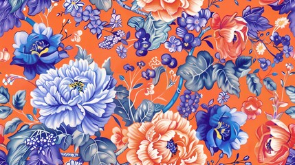 Chintz pattern with hand-drawn flowers and vibrant backgrounds