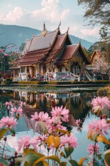 Fototapeta premium A large building situated alongside a body of water