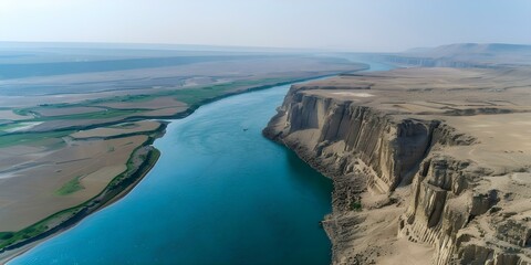 Fototapeta premium Ancient Mesopotamian civilizations settled along Tigris and Euphrates rivers in Iraq. Concept Ancient Civilizations, Mesopotamia, Tigris River, Euphrates River, Iraq