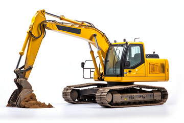 Excavator on white background. Demolition profession. Job offer. Looking for excavator driver.