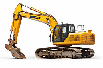 Excavator on white background. Demolition profession. Job offer. Looking for excavator driver.