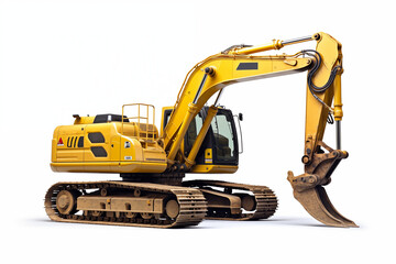 Excavator on white background. Demolition profession. Job offer. Looking for excavator driver.