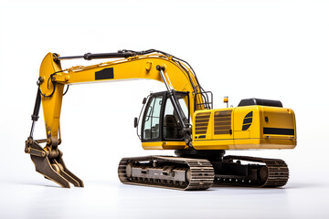 Excavator on white background. Demolition profession. Job offer. Looking for excavator driver.
