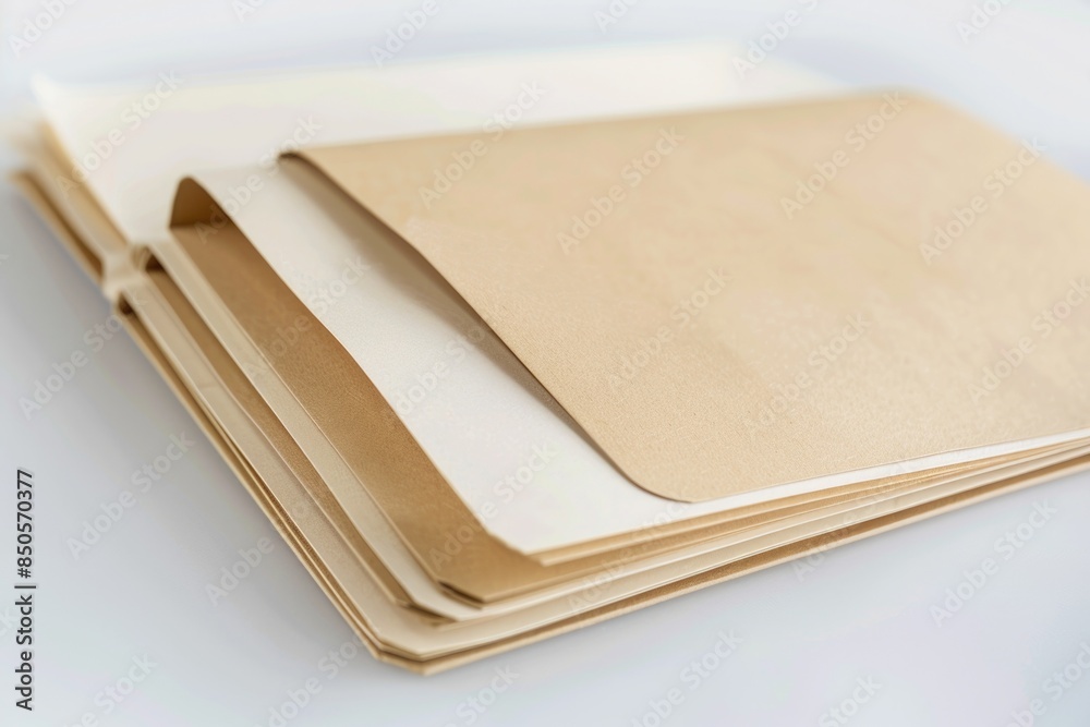 Aufkleber A close-up view of a stack of papers on a table, suitable for use in office or educational settings