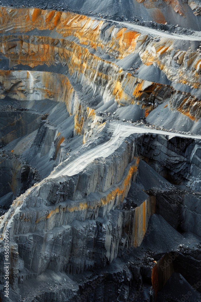 Poster Aerial view of a large open pit mine with surrounding landscape