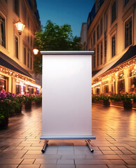 Rollup and Standee Banner display mockup Template in front of a shopping mall for your Design Presentation.